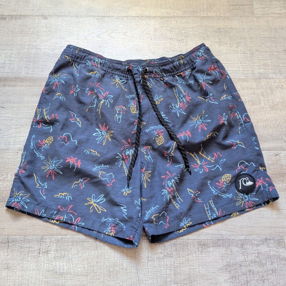 Quiksilver Boys Mens Blue Overprint Swim Beach Volleyball Shorts Size M